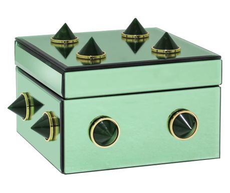 Кутия за съхранение Jelia Green, Richmond Interiors, черна, златна, зелена, MDF, смола, огледало, алуминий