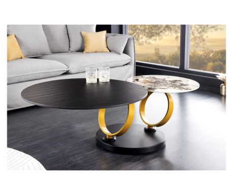 Klubska mizica, črna, barva naravnega kamna, zlata