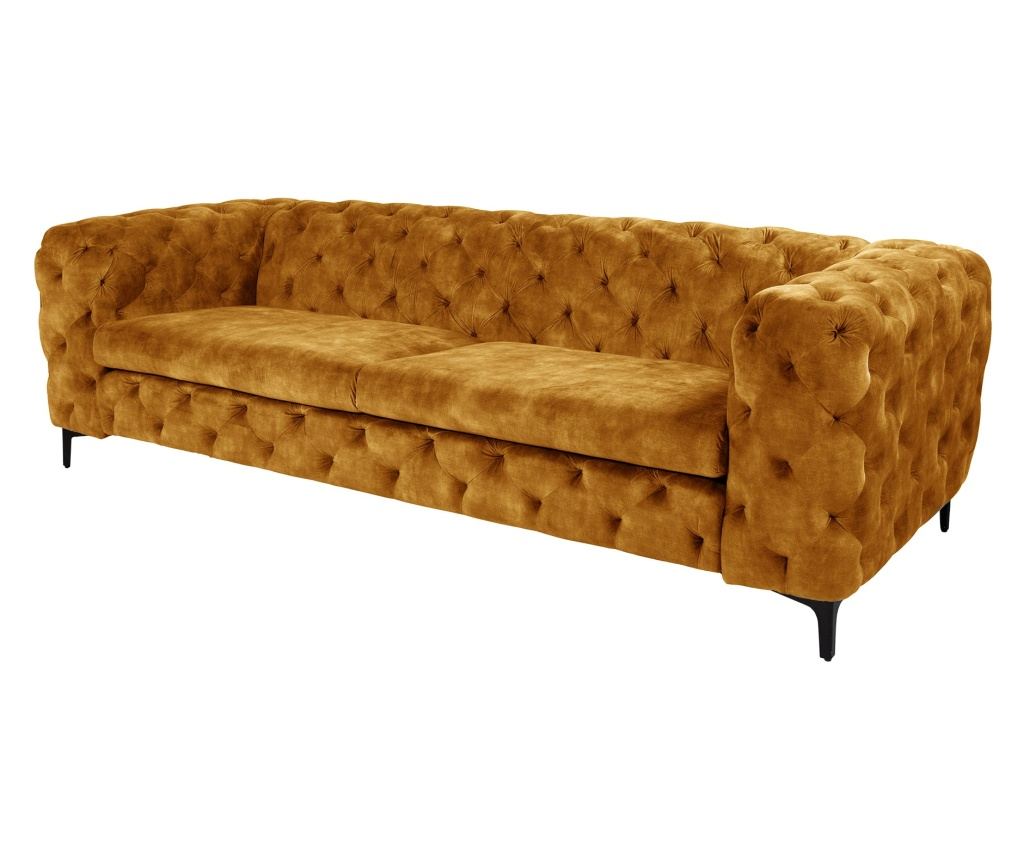 Vstyle Irresistible 289666 Canapea cu 3 locuri, Galben Muștar, Catifea, Lemn de Plop, Metal - 2