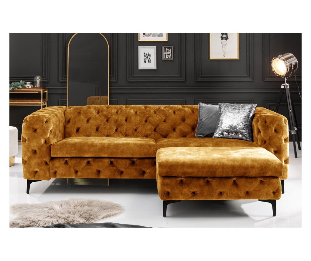Vstyle Irresistible 289666 Canapea cu 3 locuri, Galben Muștar, Catifea, Lemn de Plop, Metal - 5
