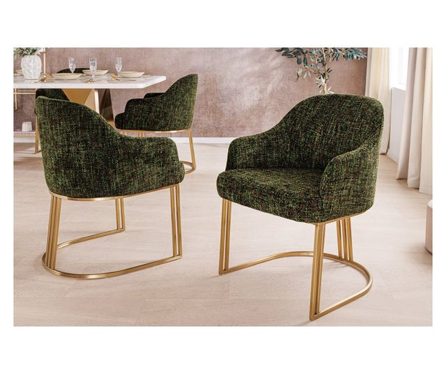 Set of 2 Chairs, Dark Green and Champagne