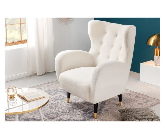 Fotoliu cu spătar înalt, Alb, Negru