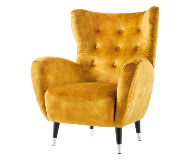 Fotoliu cu spătar înalt, galben muștar, negru, argintiu