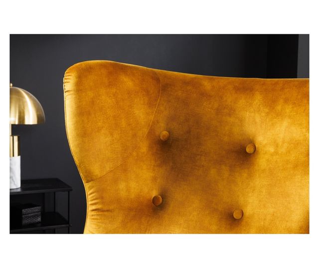 Fotoliu cu spătar înalt, galben muștar, negru, argintiu