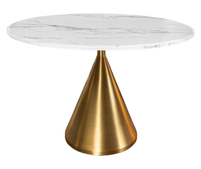 Masa de dining, efect marmură albă, culoare șampanie