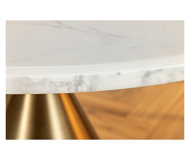 Masa de dining, efect marmură albă, culoare șampanie
