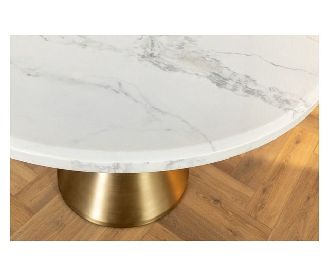 Masa de dining, efect marmură albă, culoare șampanie