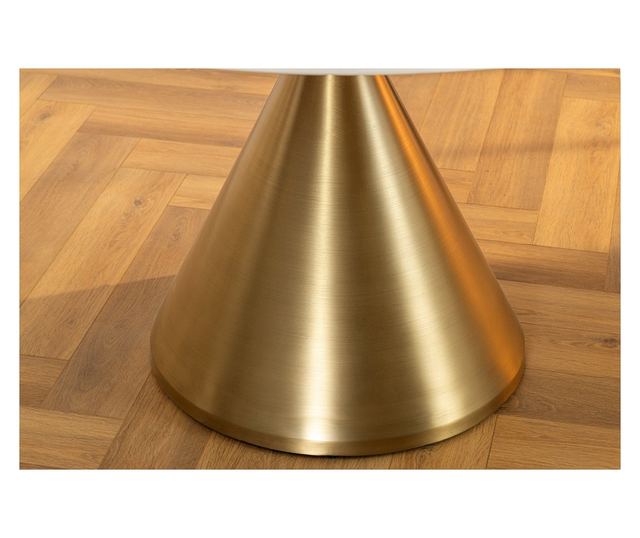 Masa de dining, efect marmură albă, culoare șampanie