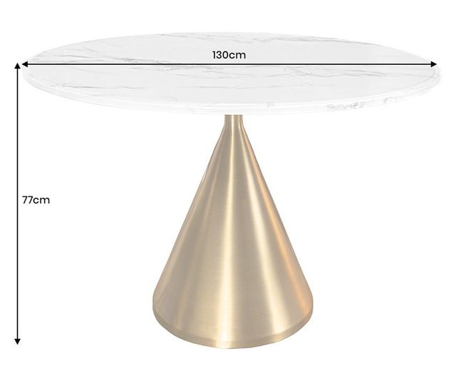 Masa de dining, efect marmură albă, culoare șampanie