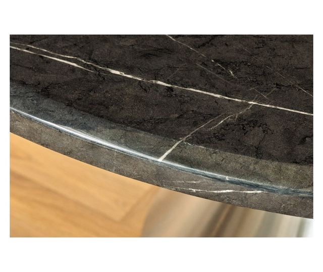 Masa de dining, negru, efect de marmură, crom