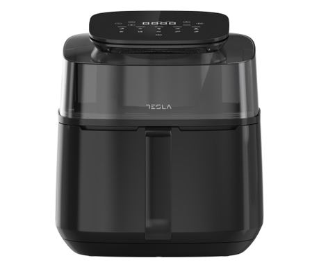 Friteuza aer cald Tesla AF550BG, 5 L, 1500W, panou digital, vizibilitate cos, 10 programe, negru