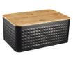 Cutie de paine 35.5 x 23.5 metalica neagra Kinghoff KH1713, capac detasabil din bambus thumbnail 1