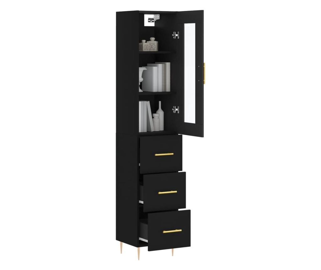 Visoka crna vitrina, 34,5x34x180 cm, obrađeno drvo - 3