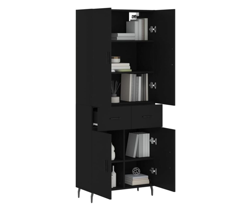 Visoka crna komoda, 69,5x34x180 cm, kompozitno drvo - 3