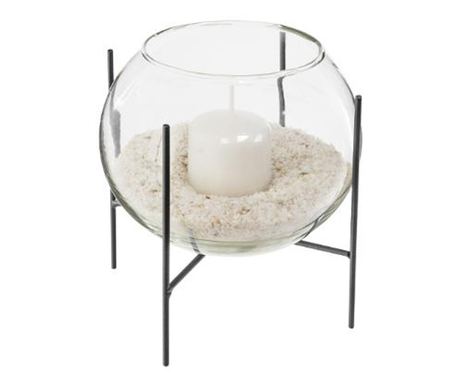 Suport lumanare din sticla si metal 12x12xh13.8 cm -