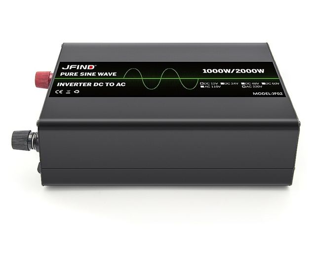 JFIND JF02 autós inverter, tiszta szinuszhullámú, 12V-ról 220V-ra, 1000W folyamatos, 2000W csúcs, LCD kijelző, többszörös védele