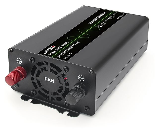 JFIND JF02 autós inverter, tiszta szinuszhullámú, 12V-ról 220V-ra, 1000W folyamatos, 2000W csúcs, LCD kijelző, többszörös védele