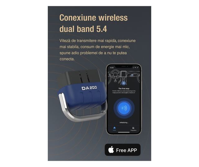 Tester Diagnoza Auto OBD2 Techstar DA200 cu Aplicatie AI, Resetare Coduri Eroare, Date in Timp Real, Compatibil Majoritatea Masi