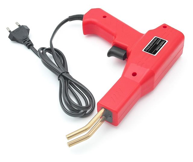 Professzionális műanyag ragasztó/hegesztő pisztoly, repedésjavító készlettel, 50 W, 200 tűzőkapocs, hordtáskával, piros, polipro