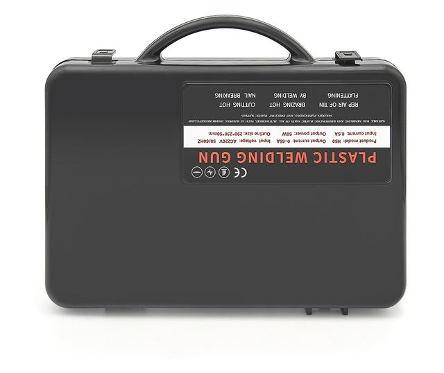 Professzionális műanyag ragasztó/hegesztő pisztoly, repedésjavító készlettel, 50 W, 200 tűzőkapocs, hordtáskával, piros, polipro