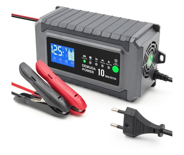 Demuda Power DC10 intelligens egyenirányító – gyorstöltés autó- és motorakkumulátorokhoz 12/24V, 10,5A