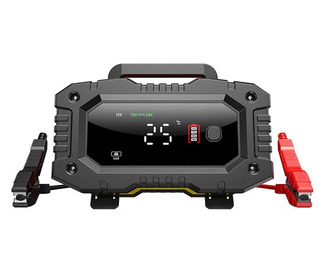 FOXSUR 12V/24V 10A digitális autós egyenirányító LED kijelzővel, 6Ah-200Ah akkumulátortöltéssel, impulzusjavító funkcióval, telj