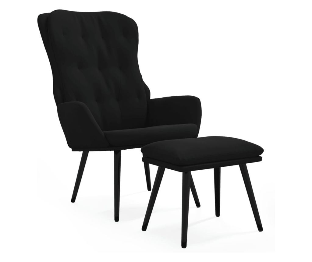 Naslanjač s podnožjem za noge, črn, žameten - 2