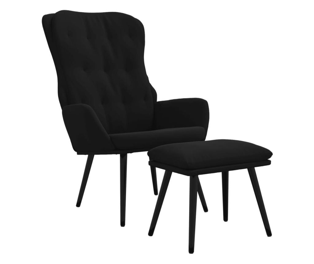 Naslanjač s podnožjem za noge, črn, žameten - 3