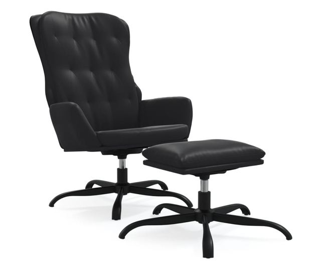 Naslanjač z oporo za noge, črn, umetno usnje