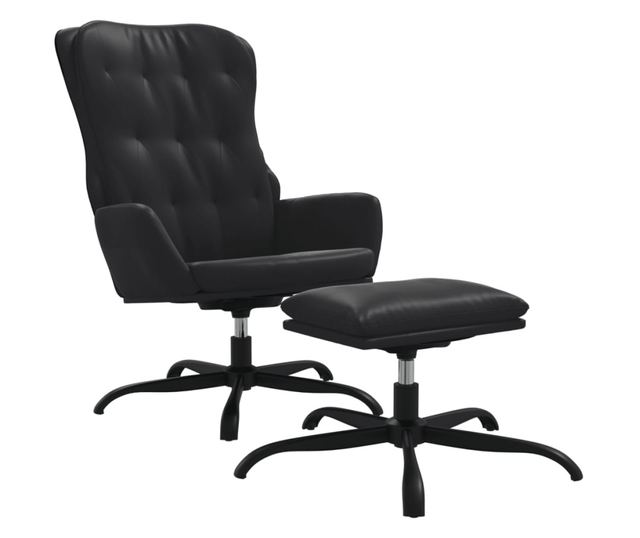 Naslanjač z oporo za noge, črn, umetno usnje