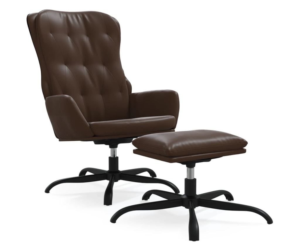 Naslanjač z oporo za noge, rjava, umetno usnje - 2