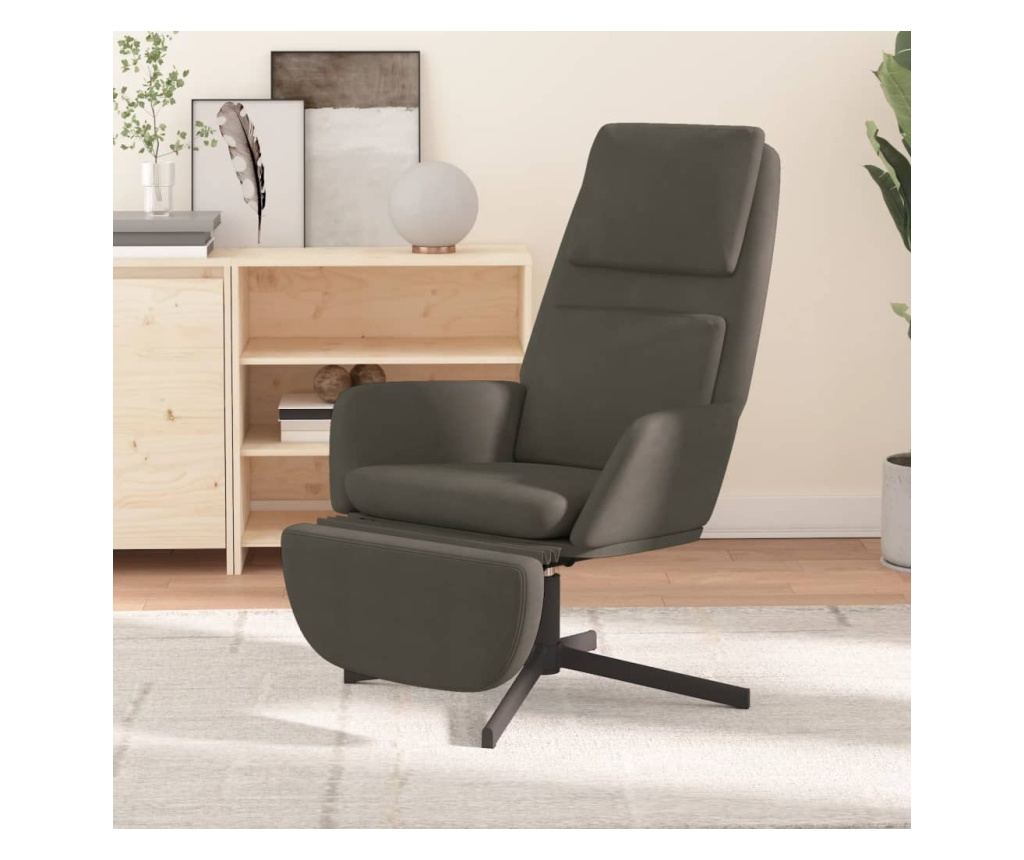 Naslanjač s taburejem, temno siv, žamet - 10