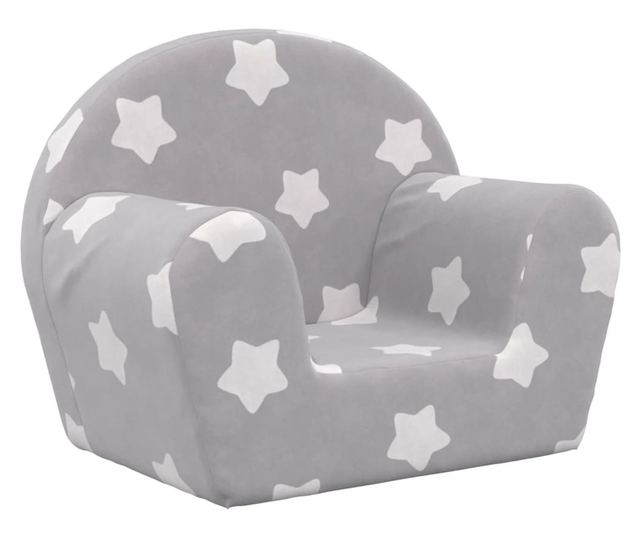 Otroška kavč, svetlo siva z zvezdami, mehak pliš