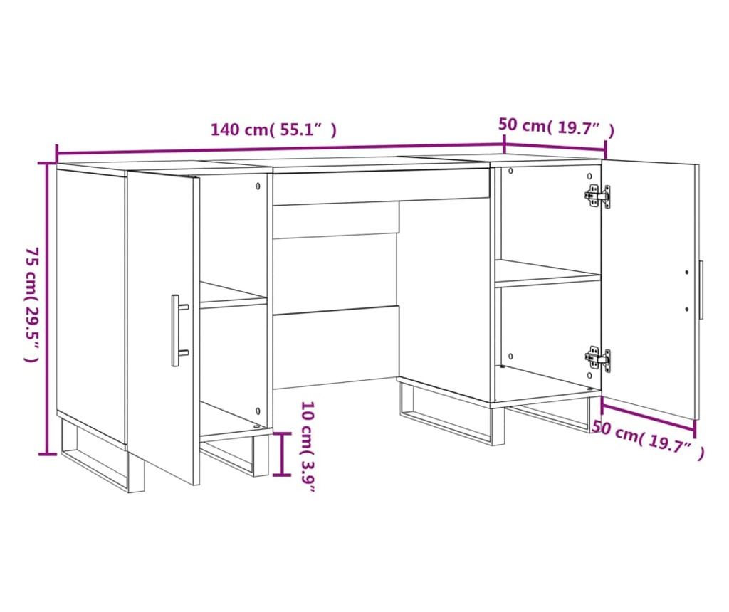 Ured, smeđi hrast, 140x50x75 cm, kompozitno drvo - 12