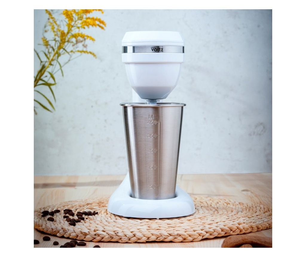 Mixer Frappe Oliver Voltz OV51163E, 100W, Cana din otel inoxidabil cu capacitate 450 ml, 2 viteze, tel din otel, Alb - 2