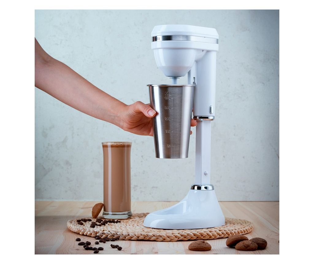 Mixer Frappe Oliver Voltz OV51163E, 100W, Cana din otel inoxidabil cu capacitate 450 ml, 2 viteze, tel din otel, Alb - 4