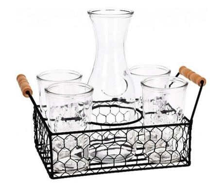 Excellent Houseware Servírovací sada nápojů, Sklo/Kov, 30x17 cm, Transparentní/Černá