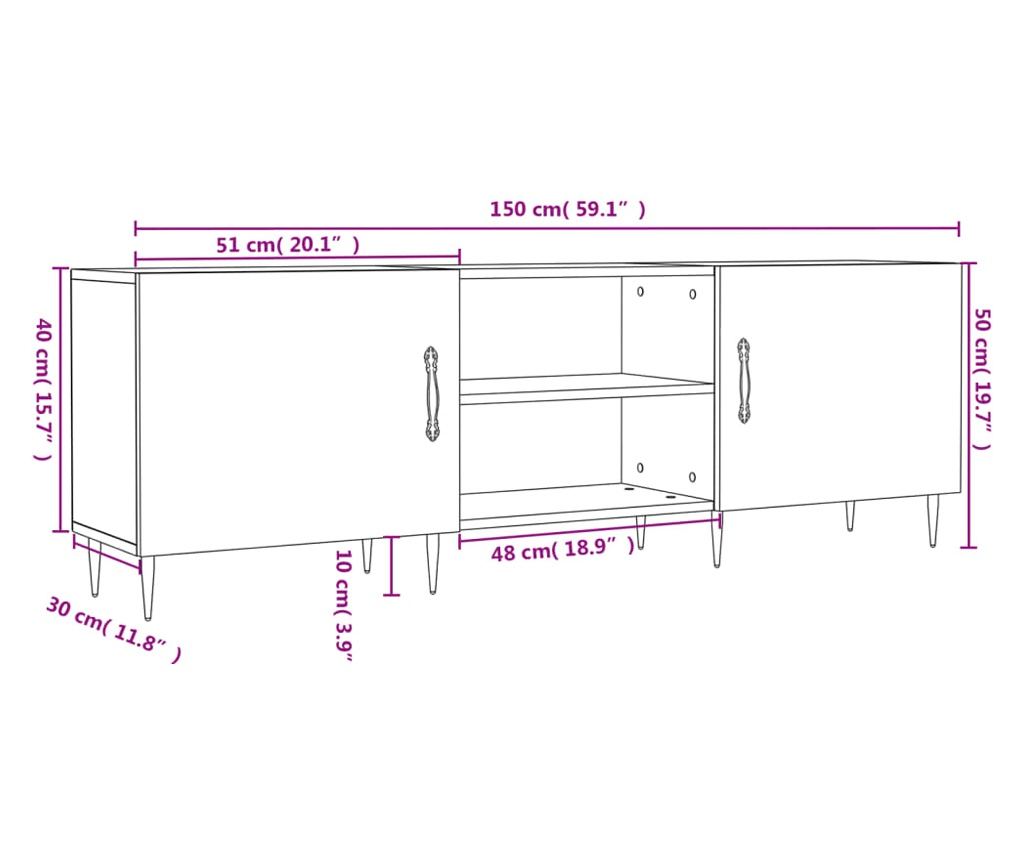 TV komoda, bijela visokog sjaja, 150x30x50 cm, kompozitno drvo - 12