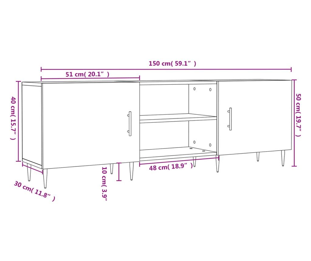 TV komoda, bijela visokog sjaja, 150x30x50 cm, kompozitno drvo - 12