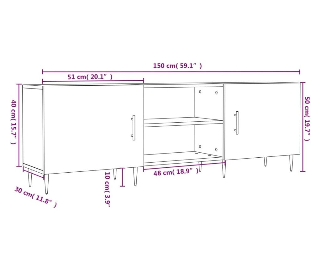 TV komoda, smeđi hrast, 150x30x50 cm, kompozitno drvo - 12