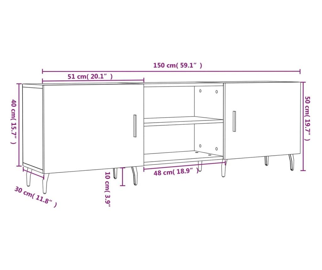 TV komoda, smeđi hrast, 150x30x50 cm, kompozitno drvo - 12