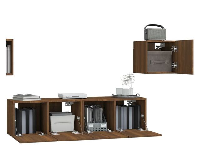 Set omar za TV, 6 delov, temen hrast, obdelano leseno