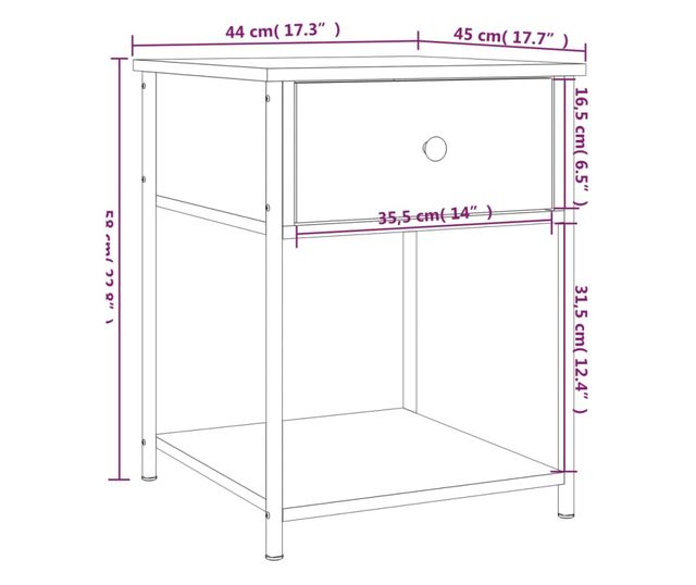 Nightstand, Smoked Oak, 44x45x58 cm, Composite Wood