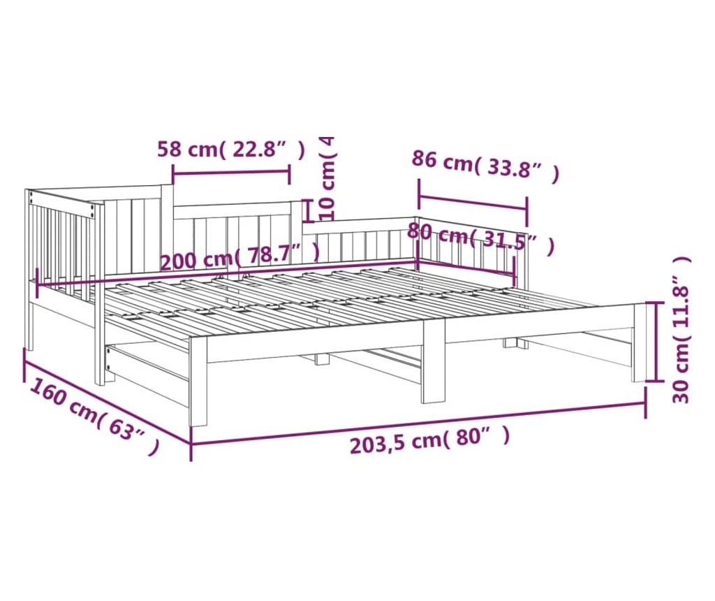 Μελί Κρεβάτι Ημέρας με Επέκταση 2x(80x200) εκ. από Μασίφ Ξύλο Πεύκου - 12