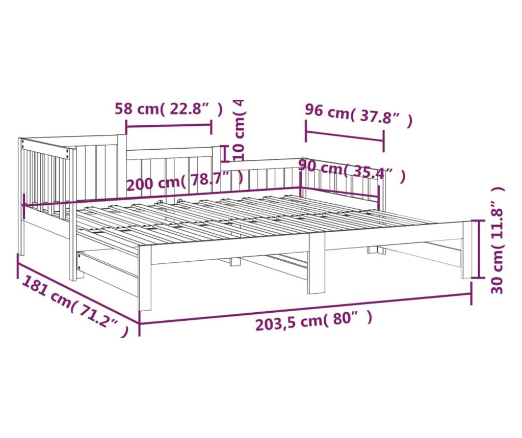 Μαύρος Επεκτεινόμενος Καναπές-Κρεβάτι 2x(90x200) εκ. από Μασίφ Ξύλο Πεύκου - 12