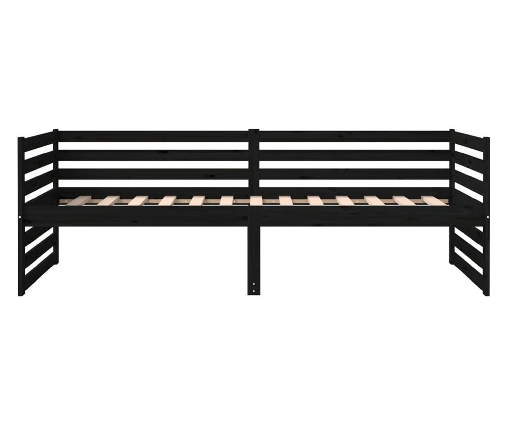 Κρεβάτι Ημέρας, Μαύρο, 80x200 εκ., Μασίφ Ξύλο Πεύκου - 8