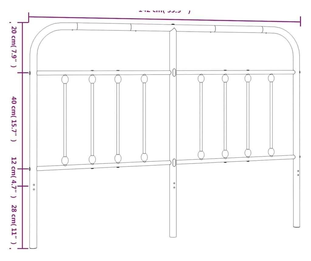 Metalna uzglavlja, crna, 135 cm - 7