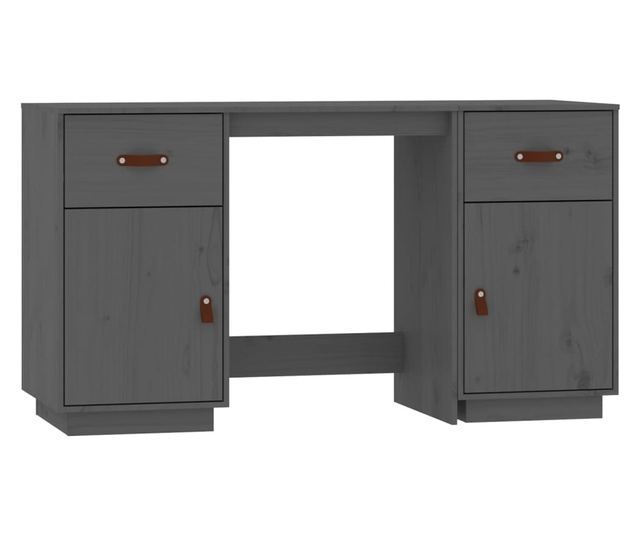 Pisarna s omaricami, siva, 135x50x75 cm, masivno borovo les.