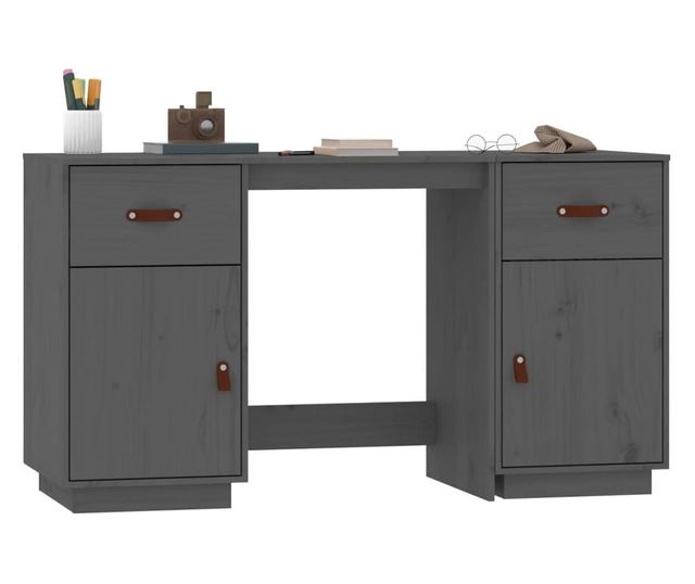 Pisarna s omaricami, siva, 135x50x75 cm, masivno borovo les.