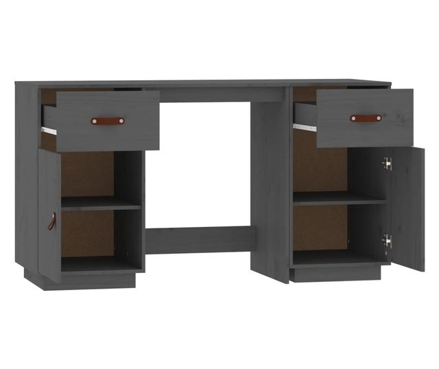 Pisarna s omaricami, siva, 135x50x75 cm, masivno borovo les.